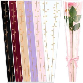 Geyoga 300 PCS غلاف وردي واحد لحفل الزفاف يوم الأزهار الأزهار حقيبة روز روز الأكياس باقة الأكمام المزهرة البلاستيكية لمرض أعياد الميلاد هدايا المشاركة ، 6 ألوان