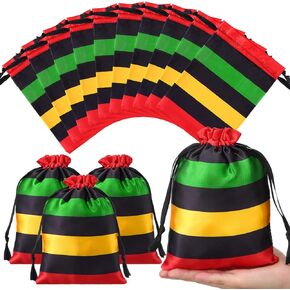24 Pcs Black History Month Party Favor Black History Month Gifts Bags Reusable Drawstring Bags Reggae Party Supplies for African American Freedom Day Juneteenth(Red, Black, Green, Yellow)