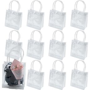 IFAMIO Reusable Clear PVC Tote Bag, 12 Pack Gift Bags with Handle, Transparent Gift Wrap Bags for Merchandise, Small Business, Retail Party, Versatile Display Dimensions