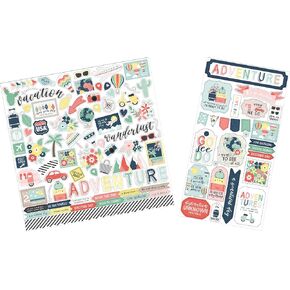 Travel Stickers for Scrapbooking - Cute Travel Scrapbook Stickers, Adventure Themed Chipboard - Decorative Travel Scrapbook Supplies, Die Cuts for Photo Album, Journal, Planner - 2 Items Set