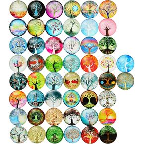 Glass Dome Cabochon, Tree of Life Mosaic Tiles for Jewelry Making (1 in, 50 Pack)