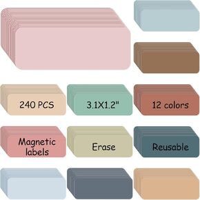 Ctosree 240 Pcs Dry Erase Magnetic Labels 3.2'' x 1.2" Reusable Magnetic Name Tags Blank Name Magnets Colorful Name Tag Stickers Magnetic Strips for Whiteboard Locker School Office (Soft Color)