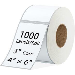 1 Roll 3" Core 4"x6" inch Direct Thermal Labels for Industrial Printers, No Ribbon Needed, Commercial Grade (1000 Labels/Roll, Total 1000 Labels)