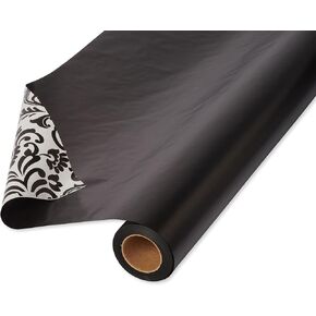 American Greetings Reversible Wrapping Paper, Black and Damask (1 Jumbo Roll, 175 sq. ft.)
