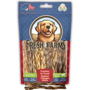 Braided Collagen Sticks for Dogs 10 Pack - 6 Inches - Long-Lasting Alternative to Bully Sticks, Rawhide-Free Collagen Chews w/Chondroitin & Glucosamine for Joint Support & Dental Health
