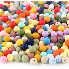 120PCS Silicone Beads, 20 Colors 15mm Silicone Beads Focal Beads Rubber Round Beads Mixed Color Silicone Beads Bulk for DIY and Keychain Accessories Silicone Beads Crafts Making