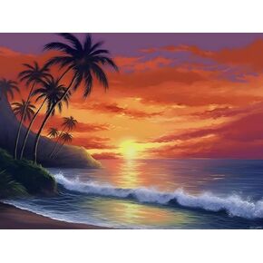 EATUKYIC DIY 5D Landscape Diamond Dot Painting for Adults, Palm Trees Diamond Painting Kits for Beginners, Full Round Gems Rhinestones Diamond Art for Office Decor Home Wall Decor 12x16inch