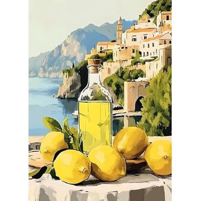 MXJSUA Italian Limoncello 5D Diamond Painting Kits for Adults, Sea View Diamond Art Kits for Beginner, DIY Full Round Drill Diamond Dots Gem Art Kits for Home Wall Decor 12x16 Inch