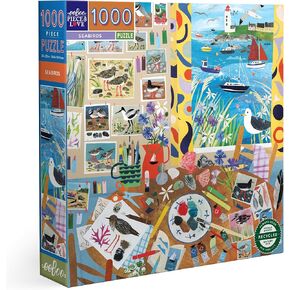 eeBoo Piece & Love: Seabirds - 1000 Piece Puzzle - Adult Square Jigsaw, 23x23, Includes Image Reference Insert, Glossy Pieces