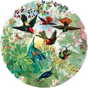 eeBoo: Piece and Love Hummingbirds 500 Piece Round Circle Jigsaw Puzzle, Puzzle for Adults and Families, Glossy, Sturdy Pieces and Minimal Puzzle Dust
