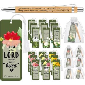 Spakon 35 Sets Mother's Day Church Gifts Bible Verse Bookmarks Inspirational Bamboo Pens Gift Bags Mom Christian Gifts Bulk Religious Mothers Day Party Favors