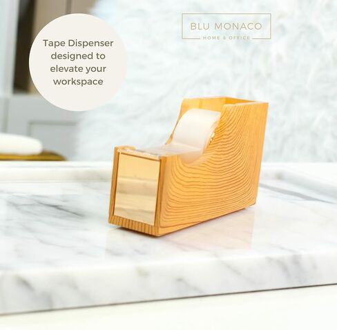 blu monaco acrylic لطيف أبيض وذهب الشريط-قطع شريط سطح المكتب الأنيق للمكتب والمنزل-شفرة القطع السلس وقاعدة غير قابلة للانزلاق-تناسب لفائف قياسية وكبيرة-مكتب المكتب in Kuwait