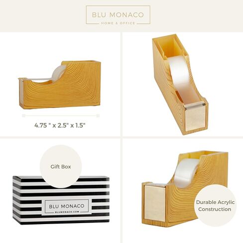 blu monaco acrylic لطيف أبيض وذهب الشريط-قطع شريط سطح المكتب الأنيق للمكتب والمنزل-شفرة القطع السلس وقاعدة غير قابلة للانزلاق-تناسب لفائف قياسية وكبيرة-مكتب المكتب in Kuwait