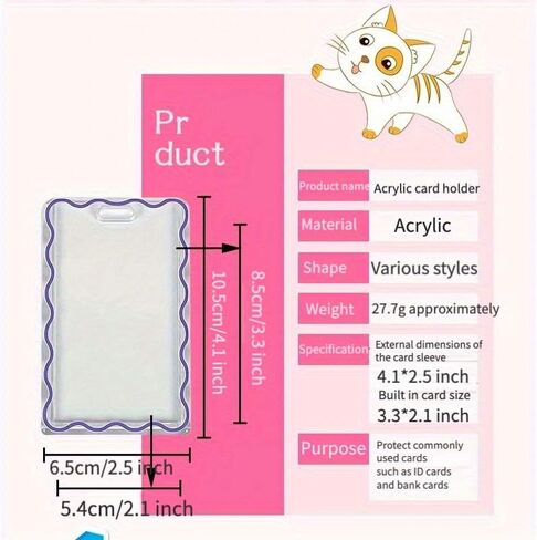 Simple Color Wave Card Holder，Acrylic Transparent Kpop Idol Photocard Holder Cute Love Heart ID Credit Card Sleeve Cover Protector with Pendant Keychain (Pink) in Saudi Arabia