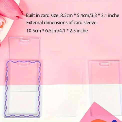 Simple Color Wave Card Holder，Acrylic Transparent Kpop Idol Photocard Holder Cute Love Heart ID Credit Card Sleeve Cover Protector with Pendant Keychain (Pink) in Saudi Arabia