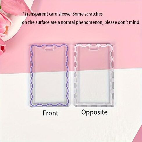 Simple Color Wave Card Holder，Acrylic Transparent Kpop Idol Photocard Holder Cute Love Heart ID Credit Card Sleeve Cover Protector with Pendant Keychain (Pink) in Saudi Arabia