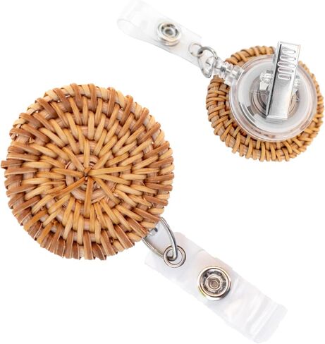 SiennaFox Retractable Rattan Badge Reel Holder with Alligator Clip 34 inch Pull Cord Nurse Boho Office ID Woman Nursing Hospital (Caramel Rattan) in Saudi Arabia