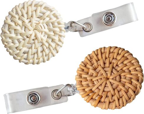 SiennaFox Retractable Rattan Badge Reel Holder with Alligator Clip 34 inch Pull Cord Nurse Boho Office ID Woman Nursing Hospital (Caramel Rattan) in Saudi Arabia