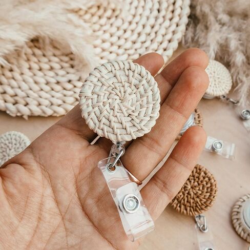 SiennaFox Retractable Rattan Badge Reel Holder with Alligator Clip 34 inch Pull Cord Nurse Boho Office ID Woman Nursing Hospital (Caramel Rattan) in Saudi Arabia