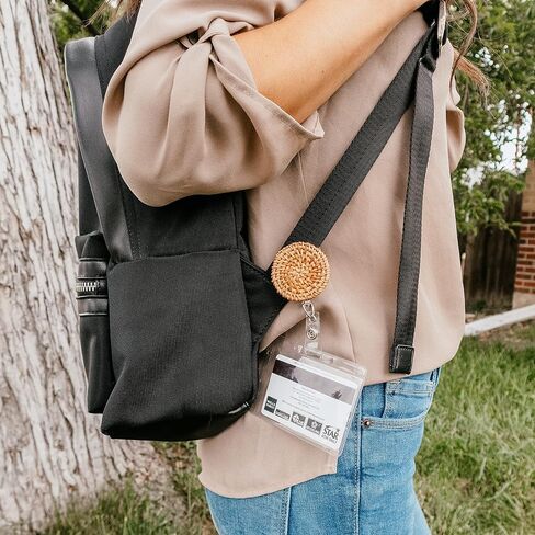 SiennaFox Retractable Rattan Badge Reel Holder with Alligator Clip 34 inch Pull Cord Nurse Boho Office ID Woman Nursing Hospital (Caramel Rattan) in Saudi Arabia