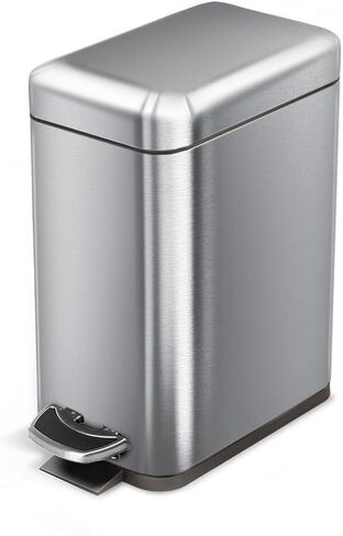 Home Zone Living 1.3 Gallon Bathroom Trash Can with a Lid, Stainless Steel Wastebasket with Slim Shape and Step Pedal for Home and Office, 5 Liter Capacity, Silver in Saudi Arabia