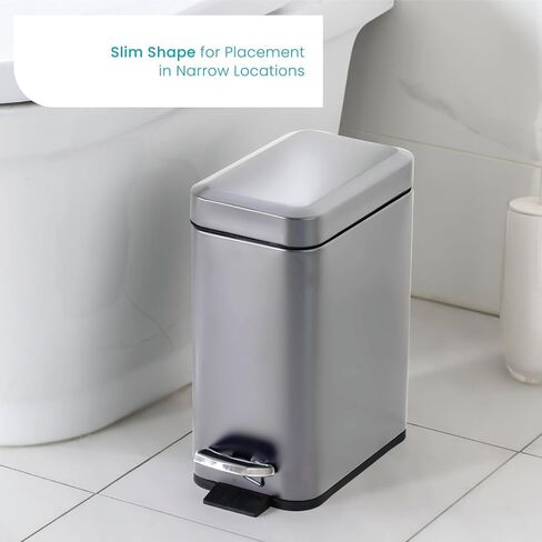 Home Zone Living 1.3 Gallon Bathroom Trash Can with a Lid, Stainless Steel Wastebasket with Slim Shape and Step Pedal for Home and Office, 5 Liter Capacity, Silver in Saudi Arabia