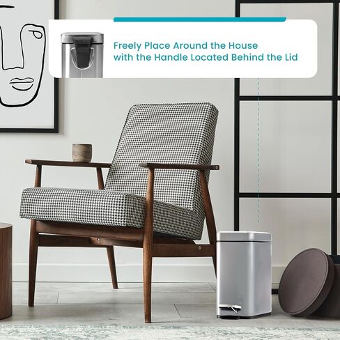 Home Zone Living 1.3 Gallon Bathroom Trash Can with a Lid, Stainless Steel Wastebasket with Slim Shape and Step Pedal for Home and Office, 5 Liter Capacity, Silver in Saudi Arabia