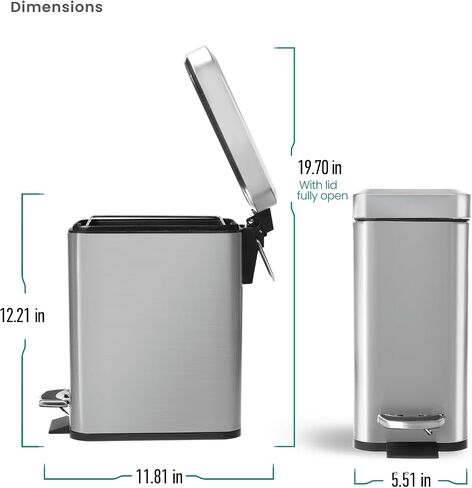 Home Zone Living 1.3 Gallon Bathroom Trash Can with a Lid, Stainless Steel Wastebasket with Slim Shape and Step Pedal for Home and Office, 5 Liter Capacity, Silver in Saudi Arabia