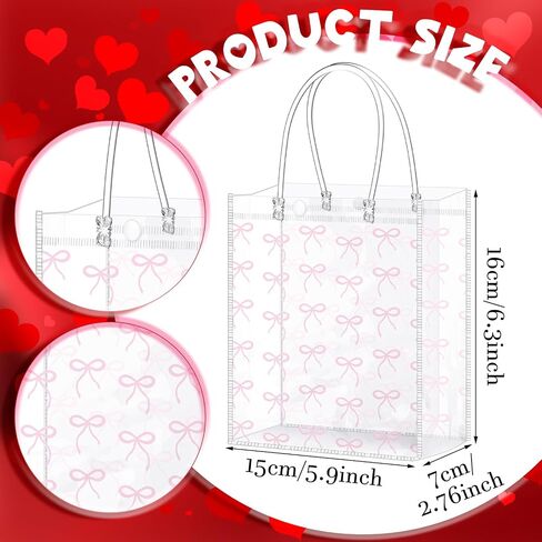 Sweetude 24 Pcs Coquette Bow Gift Bags Bow PVC Clear Gift Bag with Handle Goodie Candy Treat Bags for Birthday Baby Shower Bridal Shower Christmas Party Supplies in Kuwait