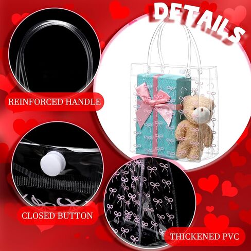 Sweetude 24 Pcs Coquette Bow Gift Bags Bow PVC Clear Gift Bag with Handle Goodie Candy Treat Bags for Birthday Baby Shower Bridal Shower Christmas Party Supplies in Kuwait