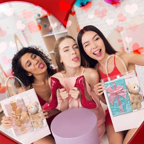 Sweetude 24 Pcs Coquette Bow Gift Bags Bow PVC Clear Gift Bag with Handle Goodie Candy Treat Bags for Birthday Baby Shower Bridal Shower Christmas Party Supplies in Kuwait