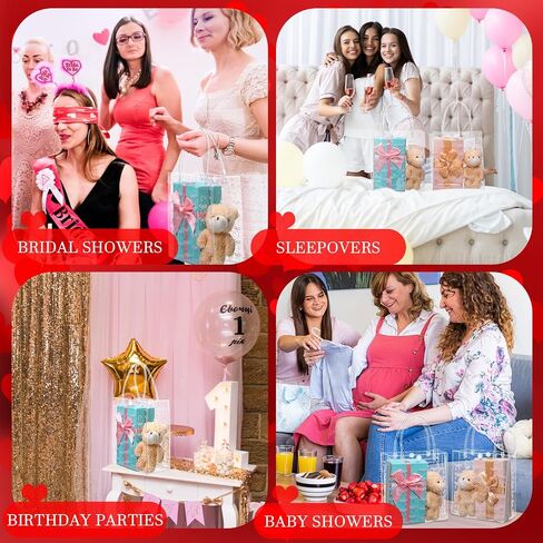 Sweetude 24 Pcs Coquette Bow Gift Bags Bow PVC Clear Gift Bag with Handle Goodie Candy Treat Bags for Birthday Baby Shower Bridal Shower Christmas Party Supplies in Kuwait