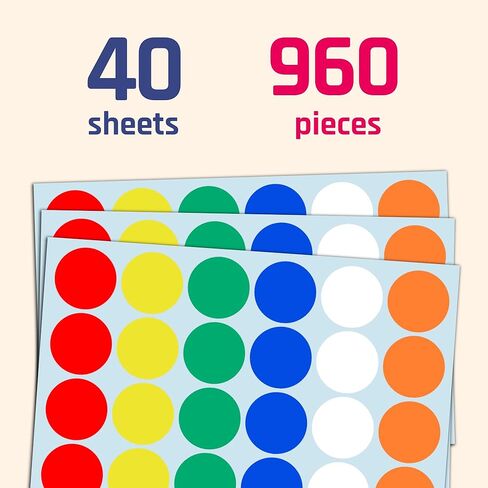 960 Pieces - 1" Colored Dot Stickers, Garage/Yard Sale Price Stickers - 6 Colors in Kuwait
