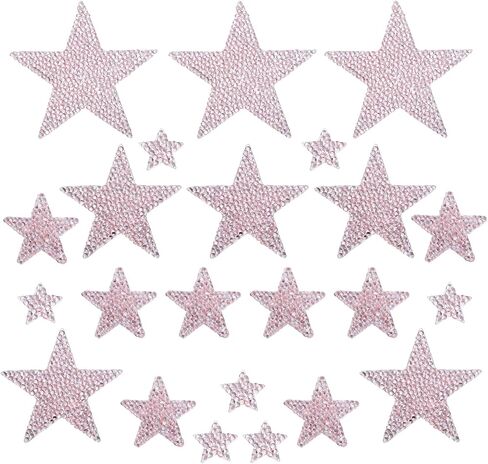 MECCANIXITY 30 Pieces Iron on Patches Star Rhinestone Appliques Glitter Embroidered Patches Pink Iron on Rhinestones for Clothes DIY Crafts Bag Hat Pants in 4 Size in Kuwait