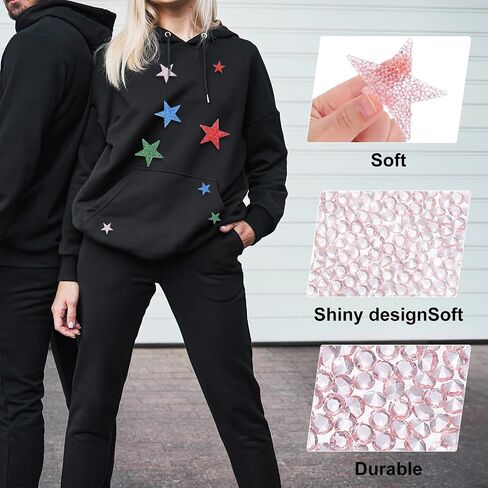 MECCANIXITY 30 Pieces Iron on Patches Star Rhinestone Appliques Glitter Embroidered Patches Pink Iron on Rhinestones for Clothes DIY Crafts Bag Hat Pants in 4 Size in Kuwait