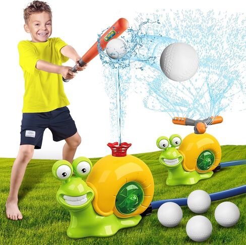 VATOS Water Sprinkler Baseball Toy for Kids Outdoor Play, 2 in 1 Snail Summer Water Game with 2 Sprinkler Heads, 360° Roating Spray Water Baseball for Boys Girls Summer Backyard Lawn Pool Party Fun in Saudi Arabia