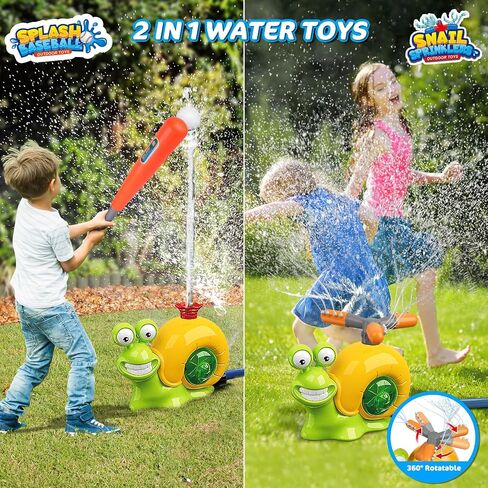 VATOS Water Sprinkler Baseball Toy for Kids Outdoor Play, 2 in 1 Snail Summer Water Game with 2 Sprinkler Heads, 360° Roating Spray Water Baseball for Boys Girls Summer Backyard Lawn Pool Party Fun in Saudi Arabia