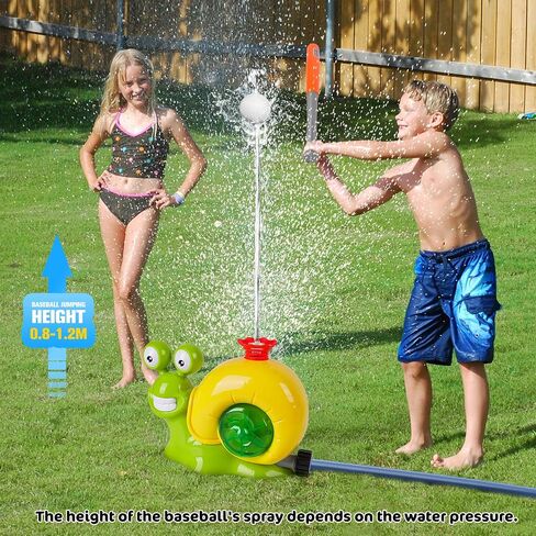 VATOS Water Sprinkler Baseball Toy for Kids Outdoor Play, 2 in 1 Snail Summer Water Game with 2 Sprinkler Heads, 360° Roating Spray Water Baseball for Boys Girls Summer Backyard Lawn Pool Party Fun in Saudi Arabia