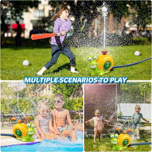 VATOS Water Sprinkler Baseball Toy for Kids Outdoor Play, 2 in 1 Snail Summer Water Game with 2 Sprinkler Heads, 360° Roating Spray Water Baseball for Boys Girls Summer Backyard Lawn Pool Party Fun in Saudi Arabia