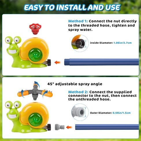 VATOS Water Sprinkler Baseball Toy for Kids Outdoor Play, 2 in 1 Snail Summer Water Game with 2 Sprinkler Heads, 360° Roating Spray Water Baseball for Boys Girls Summer Backyard Lawn Pool Party Fun in Saudi Arabia