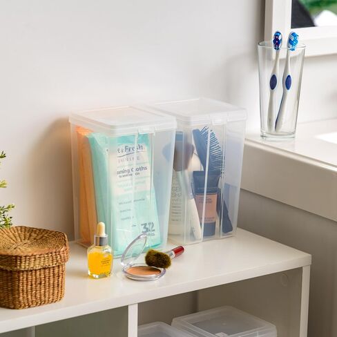 IRIS USA Medium Vertical Storage Container for Home & Office Organization, Big Capacity Stackable Plastic Bin for Stationery, Pantry, Cosmetics & More, Space-Saving Tall Organizer, Clear, Pack of 10 in Kuwait
