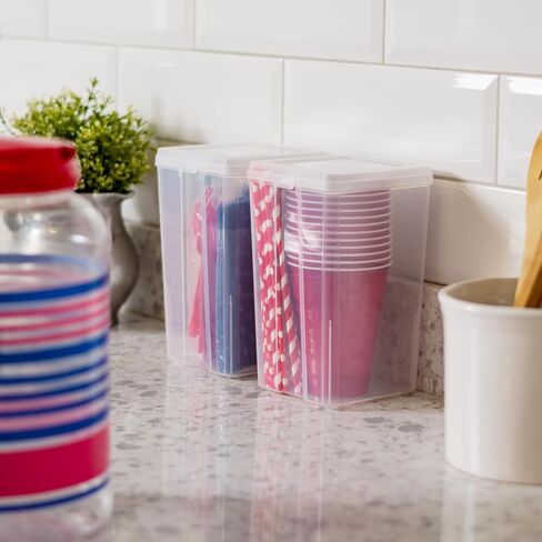IRIS USA Medium Vertical Storage Container for Home & Office Organization, Big Capacity Stackable Plastic Bin for Stationery, Pantry, Cosmetics & More, Space-Saving Tall Organizer, Clear, Pack of 10 in Kuwait