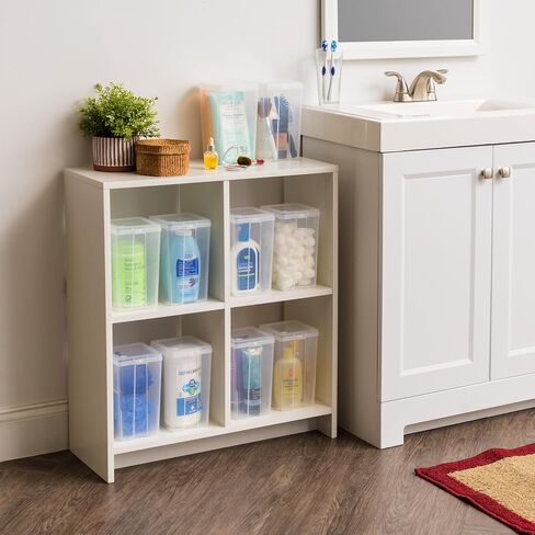 IRIS USA Medium Vertical Storage Container for Home & Office Organization, Big Capacity Stackable Plastic Bin for Stationery, Pantry, Cosmetics & More, Space-Saving Tall Organizer, Clear, Pack of 10 in Kuwait