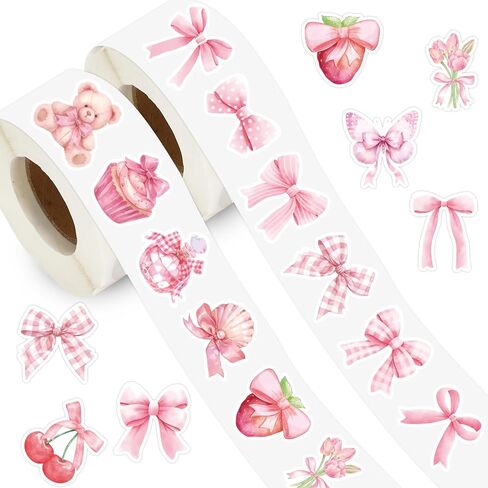 Whaline 1400pcs ملصق Coquette ملصق Pink Bow Sticker 16 تصاميم لطيف ملصق ملصقات ملصقات لزخارف بطاقة Scraptric Card Craft ، 1.5 In in Kuwait