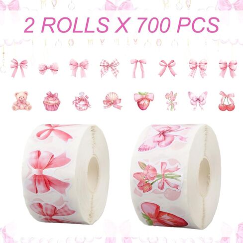 Whaline 1400pcs ملصق Coquette ملصق Pink Bow Sticker 16 تصاميم لطيف ملصق ملصقات ملصقات لزخارف بطاقة Scraptric Card Craft ، 1.5 In in Kuwait