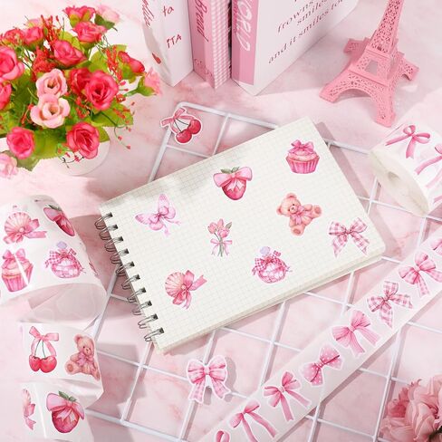 Whaline 1400pcs ملصق Coquette ملصق Pink Bow Sticker 16 تصاميم لطيف ملصق ملصقات ملصقات لزخارف بطاقة Scraptric Card Craft ، 1.5 In in Kuwait