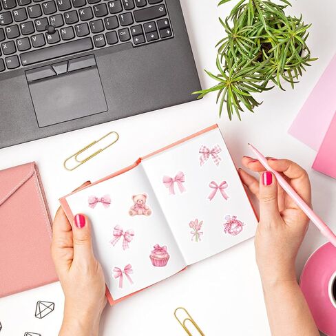 Whaline 1400pcs ملصق Coquette ملصق Pink Bow Sticker 16 تصاميم لطيف ملصق ملصقات ملصقات لزخارف بطاقة Scraptric Card Craft ، 1.5 In in Kuwait