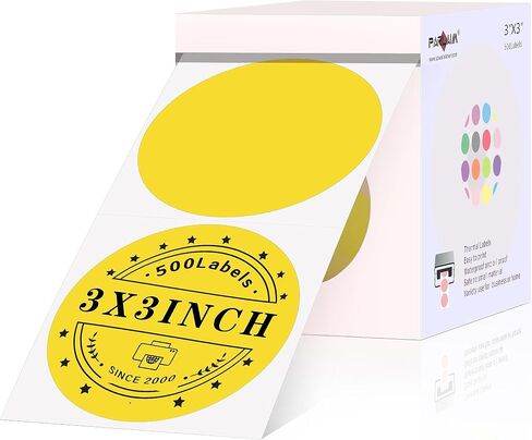 تسميات حرارية مستديرة 3 بوصة أصفر ، 500pcs Circle Direct Direct Thermal Sticker متوافق مع طابعة Rollo & Munbyn للحصول على رمز BusinessQR ، علامة الاسم ، تسمية العنوان in Kuwait