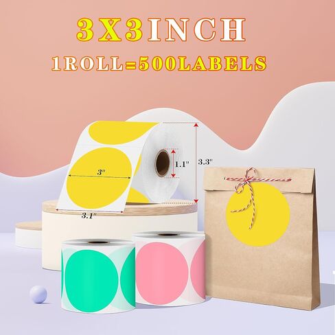 تسميات حرارية مستديرة 3 بوصة أصفر ، 500pcs Circle Direct Direct Thermal Sticker متوافق مع طابعة Rollo & Munbyn للحصول على رمز BusinessQR ، علامة الاسم ، تسمية العنوان in Kuwait