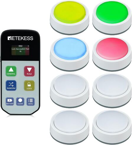 Retekess TM102 Wireless Game Show Buzzers System, Jeopardy Buzzers, Displays The Winning Player, Rechargeable Buzzers, Light Up Buzzers for Trivia Games, Family Feud, Classroom Competition in Kuwait